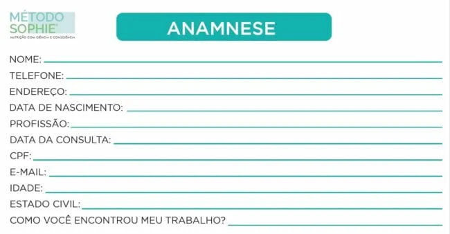 Anamnese Nutricional Ficha - Nutrientes Produtos para Nutricionistas